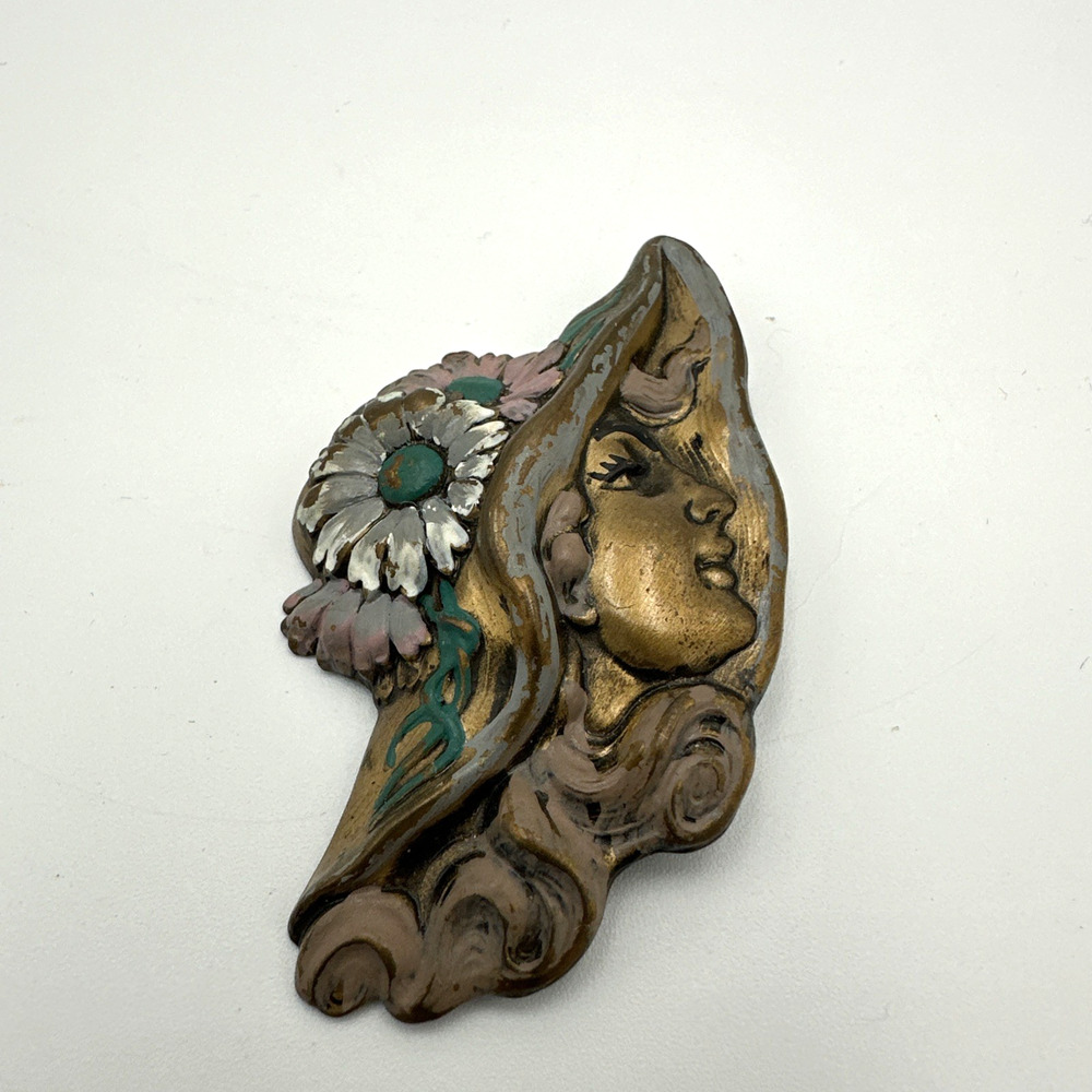 Vintage Metal Victorian Woman Lapel Hat Pin